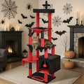BYBYME Gothic Cat Tree for Halloween, 66in Tall Sturdy Furniture Set with Bed House, Hanging Toy, Scratching Board Sisal-Covered Posts, Multifunctional Cat Play Tower with Hammock（Black Red）