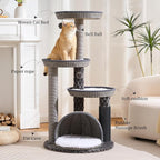 Wood Modern Cat Tree for Large Cat, 46" Tall Cat Tower with Scratching Posts, Cat Condo, Aesthetic Multi-Level Cat Climbing Tree with Hand-Woven Bed for Adult Indoor Cats-Grey