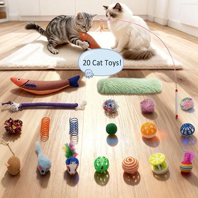 Cat Tunnel Bed for Indoor Cats, Peekaboo Cat Cave Bed with 20 Pcs Cat Toys, Soft Cat Donut Tunnel for Kitten Large Cats, Grey Octopus