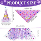 Dog Birthday Hat with Glitter Bandana Dress Set Puppy Birthday Party Supplies Cute Tutu Skirt Costume Outfit for Small Medium Large Dogs Cats Kitten Pet Decorations Purple