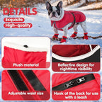 Winter Dog Coat and Snow Boots with Heavy Duty Dog Leash Waterproof Puppy Winter Jacket Cold Weather Coats Set Reflective for Small Medium Size Dogs Walking(Small)
