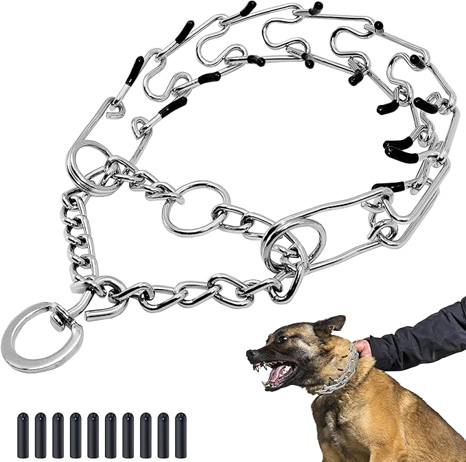Adjustable Dog Collar, Pinch Collar for Dogs,Dog Training Collar for Small Medium Large Dogs,Metal Prong Collar with Comfort Rubber Tips (X Large, 4mm, 23.6-Inch)