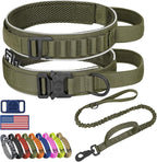 HYDEME Tactical Dog Collar and Leash Set, Alpine Loop Adjustable Reflective Military Training Nylon Dog Collars with Handle Shock Retractable Dog Leash for Small Medium Large Dogs.(XL,OliveGreen-Set)