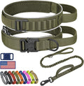 HYDEME Tactical Dog Collar and Leash Set, Alpine Loop Adjustable Reflective Military Training Nylon Collar with Handle Shock Retractable Leash for Small Medium Large Dogs (M, OliveGreen-Set)