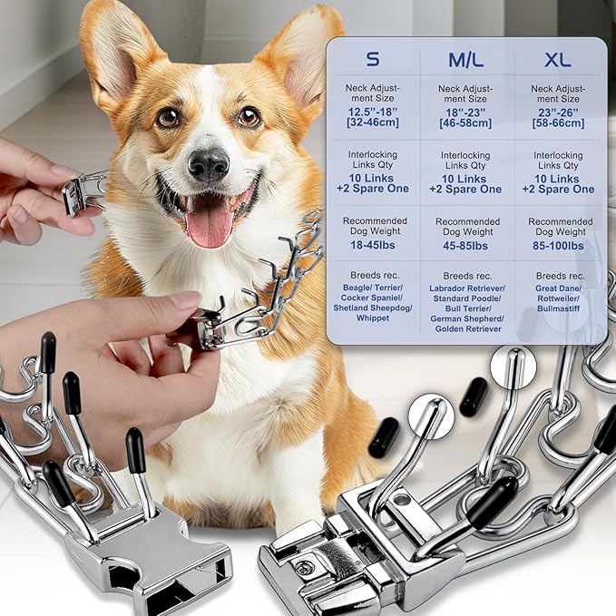 Pinch Collar for Dogs, Prong Training Collar with Quick Release Buckle for Dog Pulling Behavior Correction, Adjustable Pinch Leashes (XL / 23-26" Neck Size)