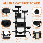 68.5 in Multi-Level Cat Tree for Indoor Cats Large Adult Heavy Duty Cat Tower for Large Cats with 2 Condos/Plush Perches/Sisal Scratching Posts/Hammocks/Basket/Dangling Balls, #2604 Dark-Grey