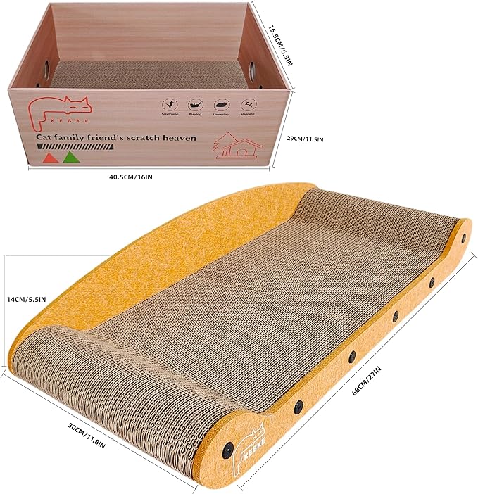Cat Scratcher Bed 27 Inch Cat Couch Scratcher &16 Inch Cat Scratch Box with Refillable Scratch Pad Cat Scratchers for Indoor Cats Durable Extra Large Cats Lounger Furniture Protector
