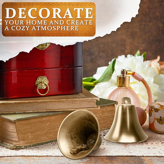 2 Pcs Bells for Door Knob – Hanging Bell for Door Opening 2″ × 1.8″ Vintage Brass with Hanging Loop, Clear Ringing Sound for Home Entry & Office Decorative – Small Bell for DIY Crafts & Holiday Decor
