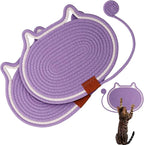 Cat Scratcher Mat Natural Cotton Rope Oval Horizontal Floor Cat Scratch Bed Pad with Ball Toy Protector for Furniture Floor Wall (Purple, 2 PC)