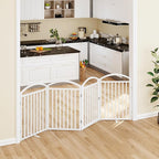 Folding No-Assembly Freestanding Dog Gate with Door,32" Heights Foldable Pet Fence,96" Extra Wide Accordion Puppy Folding Playpen for Doorways,House,Stairs (4 Panels,White)