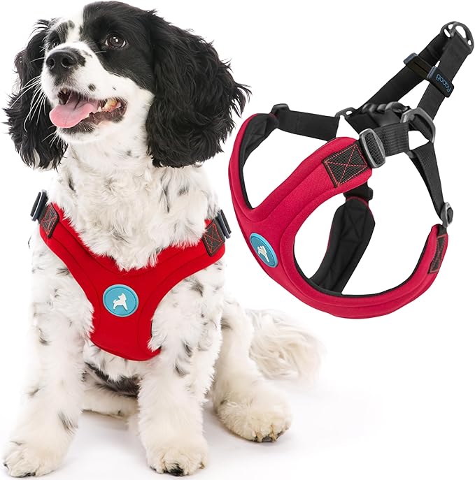 Gooby Escape Free Sport Harness - Red, Medium - No Choke Step-in Patented Neoprene Small Dog Harness with Four-Point Adjustment - Perfect on The Go Dog Harness for Medium Dogs No Pull and Small Dogs