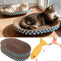Cat Scratcher Bed with Toys, 2 Pack Oval Cat Scratcher Cardboard, Indoor Cat Scratch Bowl, Large Pad Cat Scratching Board with Catnip Fish Toy & Feather Wand for Furniture Protector