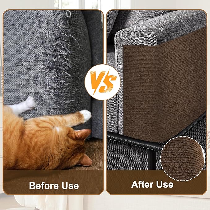 Cat Scratch Furniture Protector – DIY Climb Scratch Mat, Couch Protector from Cat Claws, Trimmable Self-Adhesive Carpet for Sofa, Furniture, Cat Tree (Brown, 78.7" x 15.8")