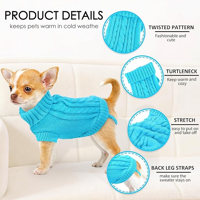 2 Pack Dog Sweaters for Small Dogs, Chihuahua Yorkie Sweater, Dog Clothes for Small Dogs, Winter Warm Pullover Clothing, Pet Cat Cold Weather Puppy Clothes Outfits L