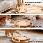 Cat Scratcher Round Natural Sisal Scratching Pad Interactive Scratcher Toys for Indoor Small Cats and Kitten Chasing Hunting Mental Physical Exercise Puzzle