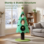 53 Inch Christmas Cat Tree for Indoor Cats, Cat Tower with 3 Condos & 4 Pompoms, Multi-Cat Furniture with Holiday Felt Stickers, Activity Center & Beds, Green