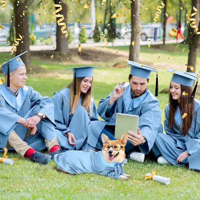 5 Pcs Dog Graduation Costume Set Include 2026 Pet Graduation Gown with Stole Puppy Grad Cap Lensless Glasses DIY Letter Stickers for Dogs Cats Holiday Costume Accessory(Light Blue,L)
