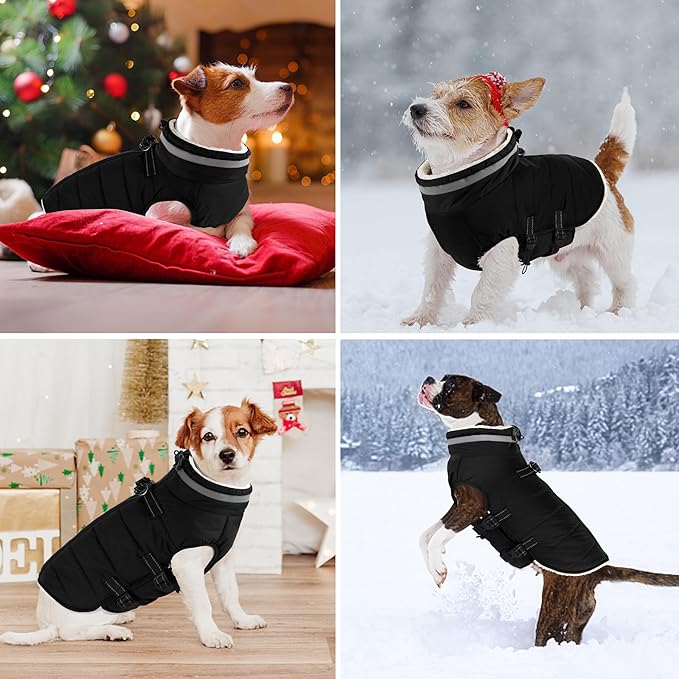 Dogcheer Dog Coat, Waterproof Dog Jacket with Harness, Reflective Adjustable Winter Coat with Zipper, Christmas Pet Snow Jacket Clothes for Small Medium Large Dogs - Black M