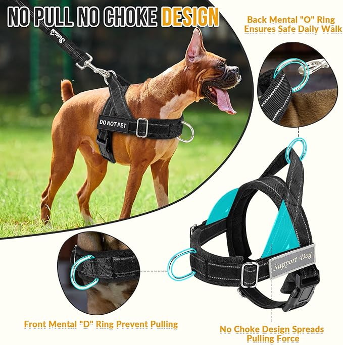 Lukovee No Pull Dog Harness & Leash Set - Heavy Duty Dog Vest Harness with Soft Padded for Medium Large Dogs, Adjustable Reflective Tactical Pet Harness for Easy Walk and Training (XL, Black)