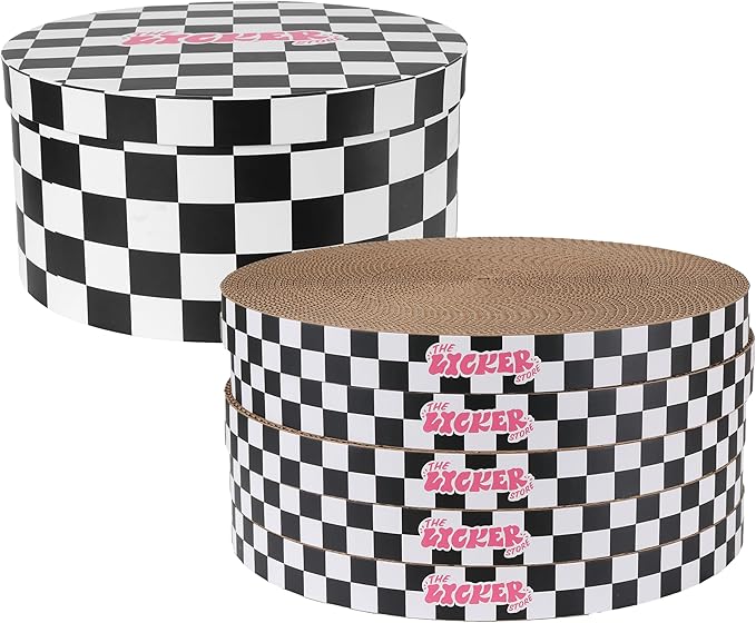 CSR1012I Kate 12 Inch Cardboard Cat Scratcher Pads with Box & Catnip, Reversible Heavy-Duty Scratch Boards for Cats, Furniture Protection, Modern Checker Pattern, Black/White, 5-Pack