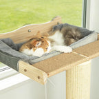 54.3" Cat Window Perch with 3 Adjustable Roman Column Sisal Posts, Gray Fluffy Cusion, Drill-Free Suction Cups, Multi-Level Bird Watching Perch, 60 lbs Capacity