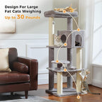 PEQULTI 57.9'' Cat Tree, Multi-Level Tower with Large Top Perch, Thick Scratching Posts and Hammock for Large Indoor Cats up to 20 lbs,Gray