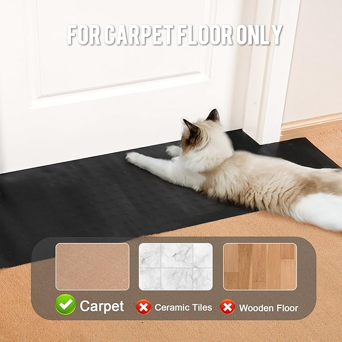Uross Carpet Protector for Pets -3.6FT 2PCS Black Round Corner Plastic Carpet Protector, Under Door Cat Carpet Protector for Doorway, Anti Cat Scratch Carpet Mat, Stop Cats from Scratching Carpet
