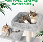 54 Inches Large Cat Tree Tower for Indoor Cat, Tall Cat Tower with Scratching Posts, Cat Condos, Cat Hammock, Pompoms, Top Perches, Sisal Rope, for Bed Room, Living Room (Light Grey)