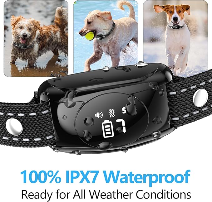 Bark Collar, No Shock Bark Collar with Beep Vibration & 7 Sensitivity Levels, Barking Collar for Large Medium Dogs 15-120LBS, IPX7 Waterproof Rechargeable Dog Training Collar with Remote (Black)