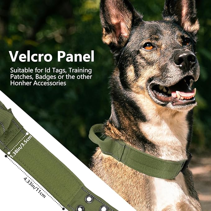 Tactical Dog Collar with Control Handle, Military Adjustable Pet Collar Reflective Heavy Metal Buckle Dog Collar, Soft Nylon Training Collar for Medium Large Dogs (Green, Medium)