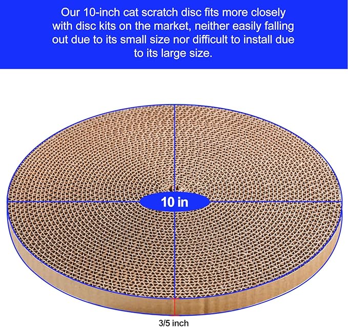 Round Cat Scratcher Refill 10 inch Diameter 3/5 Inch Thickness Circle Scratcher Replacement Scratcher Pads for Indoor Cats Scratching Cardboard (1 Pc)