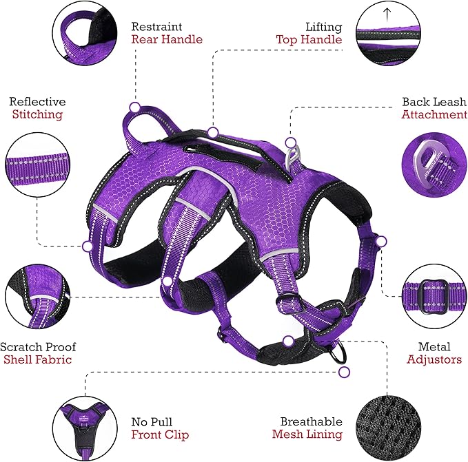 Tuff Pupper Escape Proof No Escape Dog Harness | 5 Point Adjustable Fit Harness for Dogs | Padded Dog Harnesses | Handle Dog Lift Harnesses