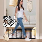 18" Height Short Dog Gate Adjustable18-48" Extra Wide Dog Gate with Small Cat Door,Pet Gate with 4 Extension Kits Pressure Mounted for Doorways & Stairs (Black, 18" Height)
