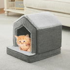 Orthopedic Cat House for Indoor Cats,Small Dogs,Super Soft Cat Bed Cave,Condos, Cubes,Cat Hideaway,Covered,Cat Bed for Kitty Small Medium Large Pet (Gray, 18" L x 15" W x 17" Th)