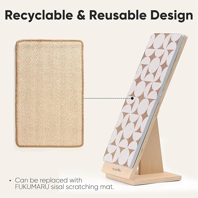 FUKUMARU Cat Scratcher Ramp for Indoor Cats, 23.66 Inch Wood L Shape Cat Scratching Board, Replaceable Cardboard Cat Scratch Pad, Vertical Kitten Scratcher Furniture Protector for Couch Sofa Wall