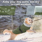 Lelepet Warm Dog Coat Reflective Fleece Vest Waterproof Dog Jacket with Adjustable Buckle Hook & Loop Windproof Cold Weather Coats for Small Medium Large Dogs, Army Green, M