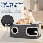 Shikha Cat Beds for Indoor Cats, Extra Wide Cat Cube House for Multi Cats, Foldable Cat Cave Hideaway with Arc-Edge Design & Oval Door, Reversible Cushion for All Seasons, 24"L x 17.7"D x 12.6"H, Grey