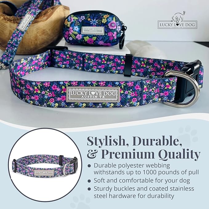 Lucky Love Dog - Adjustable Dog Collar with Easy Click Buckle for Small to Large Ones, Durable, & Comfortable for Male & Female Dogs, Pet Collar for Puppies & Adult Dogs - Primrose, Large