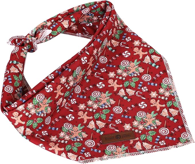 lionet paws Christmas Dog Bandana,Christmas Gingerbread Man Fabric Dogs Kerchief for Medium Large Dogs,Dog Cotton Red Triangle Bibs Scarf for Girl Boy