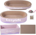 3PCS Cat Scratcher Bed, Oval Cat Scratcher Pad Bowl Nest for Indoor Cats, Round Cat Scratching Cardboard, Furniture Protector for Couch, for Kittens (Purple, 15.7 * 10 in)