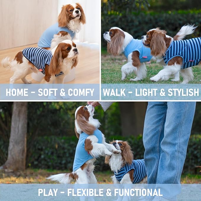 KYEESE 2Pack Dog Shirt, Soft Striped Dogs T Shirts, Lightweight Pet Tank Top, Sleeveless Dog Shirt for Small Dogs, Stretchy Comfortable Pet Vest, Dark Blue, Large