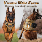 rabbitgoo Dog Harness Small Sized No Pull, Tactical Service Pet Vest with Molle and Control Handle, Adjustable and Reflective Military Harness for Easy Walking and Training, Brown, S