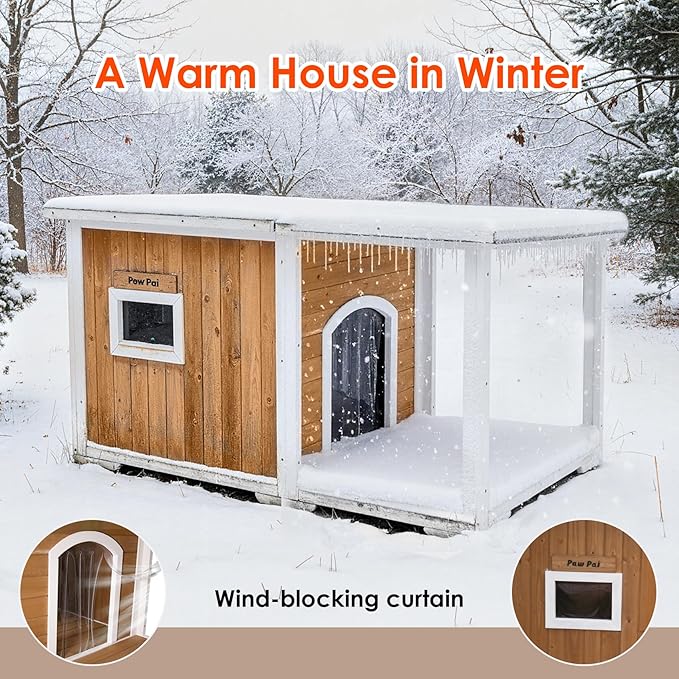 Dog House Outdoor, 59” Insulated Dog House, Weatherproof Outdoor Dog House Insulated with Elevated Floor and Openable Roof, Wooden Dog Houses Large