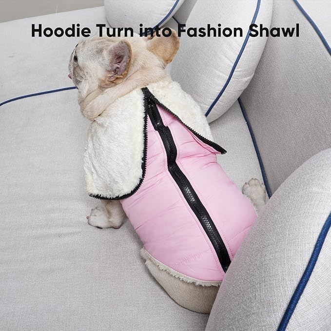 Fleece Lining Dog Hoodie with Harness Built in,Extra Warm Medium Dog Jacket in Winter Doggie Coats with Hooded,Light Pink XL