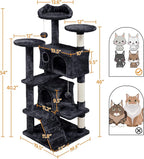 Topeakmart 54in Cat Tree, Cat Tower w/Large Cat Condo Scratching Posts and Perch, Cat Stand House Furniture, Black