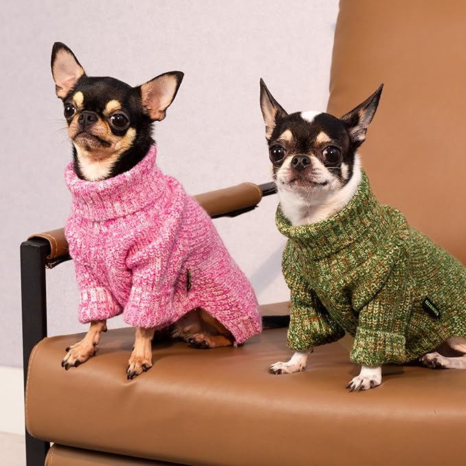 Fitwarm Knitted Turtleneck Dog Sweater, Thermal Dog Winter Clothes for Small Dogs Boy Girl, Holiday Pet Outfit, Heather Green, XS