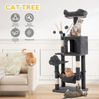 DWVO 44in Cat Tree for Indoor Kittens: Cat Tower Multi-Level with Scratch Posts, Window Padded Plush Perch, Hammock, and Interactive Pompoms Dark Gray