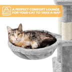 Topeakmart Cat Tree, 82.5in Climbing Tower with 2 Kitten-Ear-Style Top Perches, Hammock, Basket, Scratching Posts, Multilevel Pet Furniture Activity Center for Indoor Felines, Light Gray