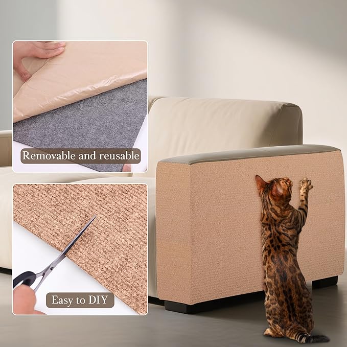 2 Pack Cat Scratch Furniture Protector Trimmable DIY Climbing Scratching for Indoor Couch Protector from Cat Claws, Walls and Tower Replacement (Beige, 15.7’‘ x 78.7'')