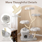 Tangkula Cat Tree Tower, 65 Inch Tall Cat Tower with Sisal Scratching Posts, Flower-Shaped Platforms, Padded Cat Condo, Modern Cat Tree for Indoor Cats Large Adult (Gray)